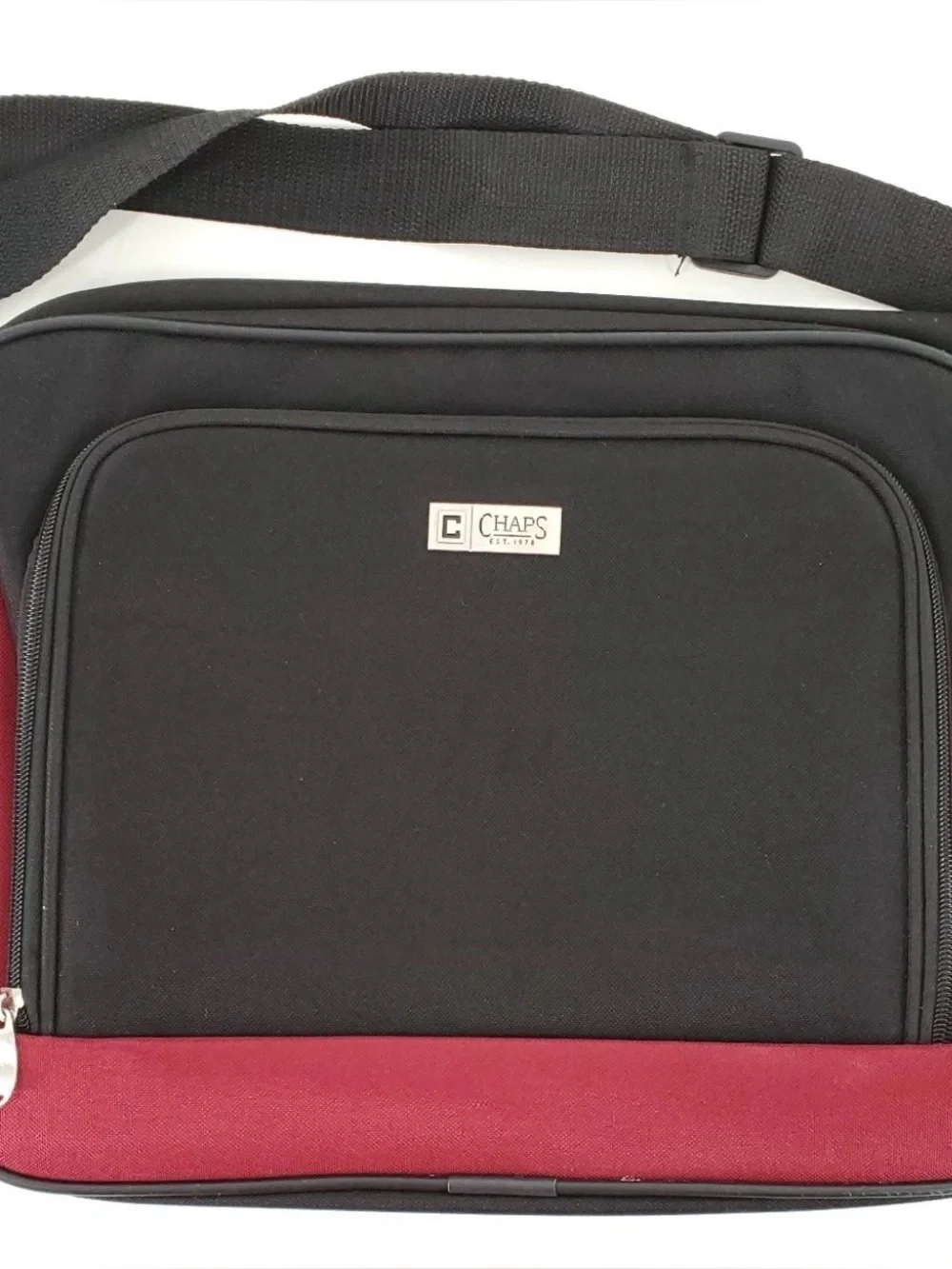 Chaps Huntley messenger bag men’s black and burgundy crossbody travel bag